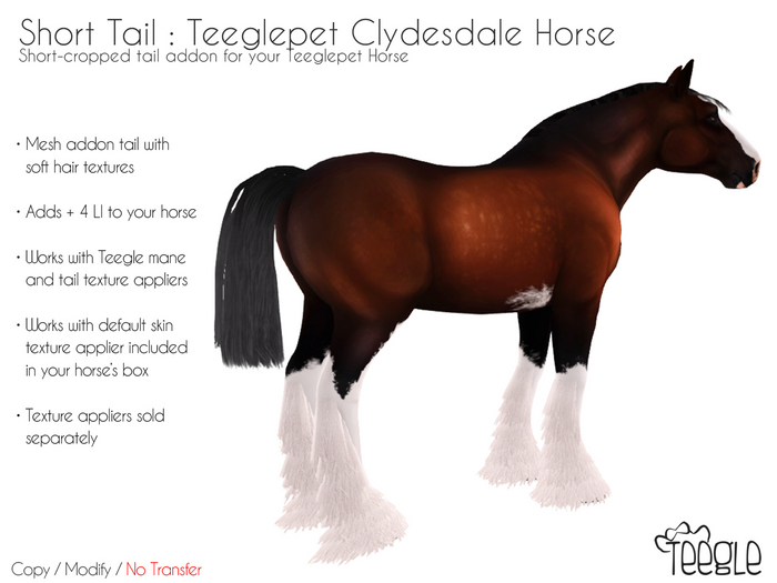 Second Life Marketplace [Teegle] Short Tail for Teeglepet Clydesdale